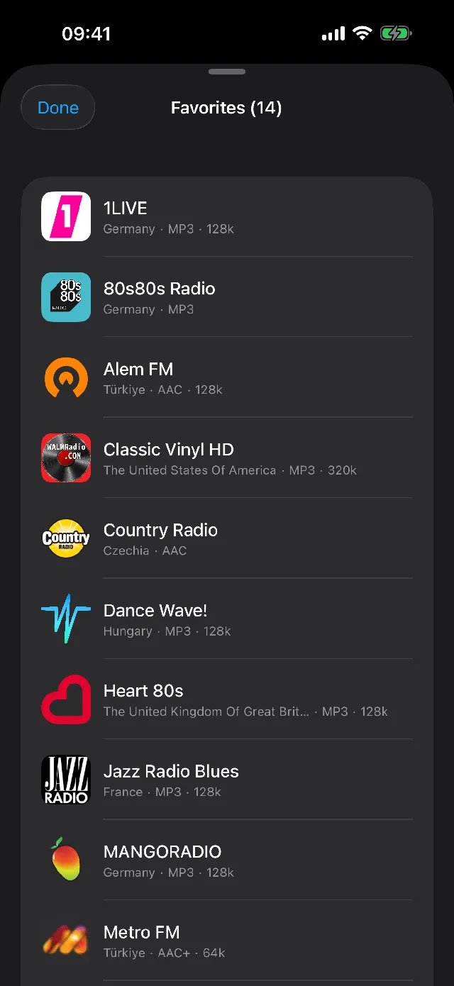 All favorite stations in one view on iPhone