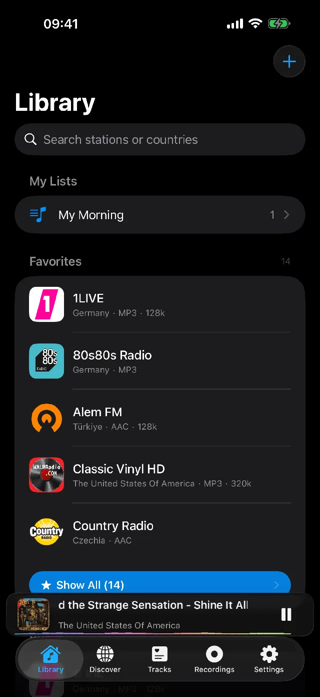 Favorite radio stations library on iPhone