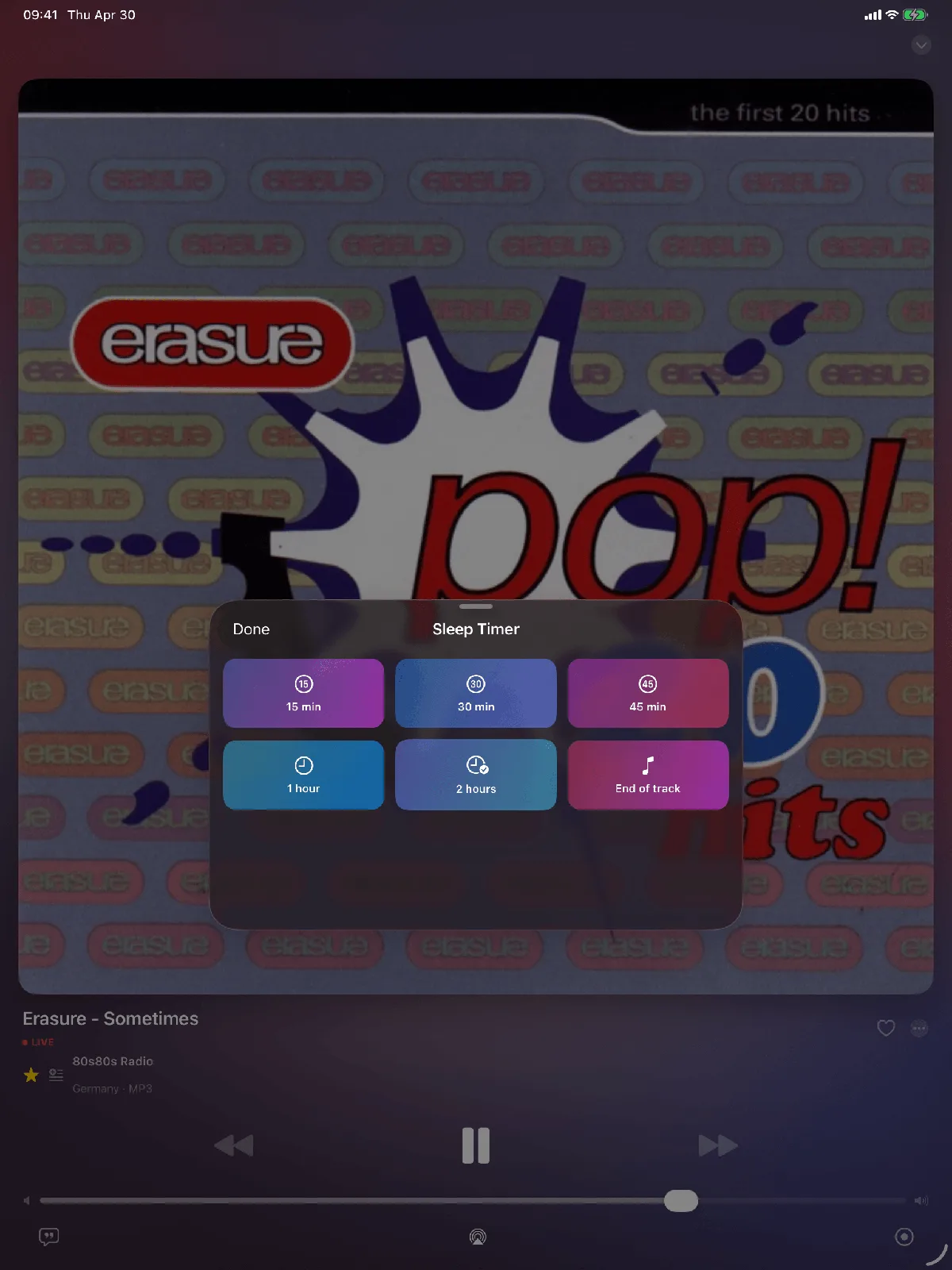 Sleep timer in the iPad radio player