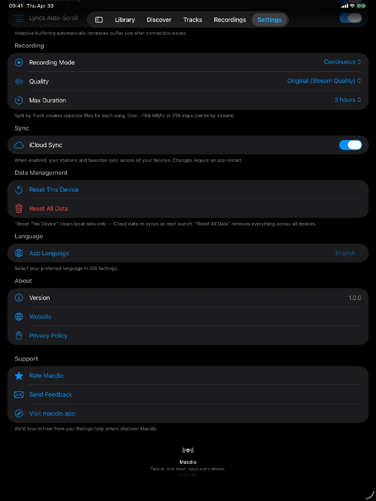 iCloud sync of stations and songs on iPad