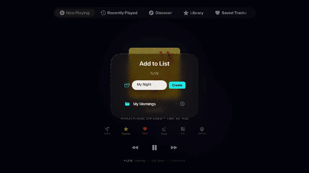 Adding a station to a list on Apple TV