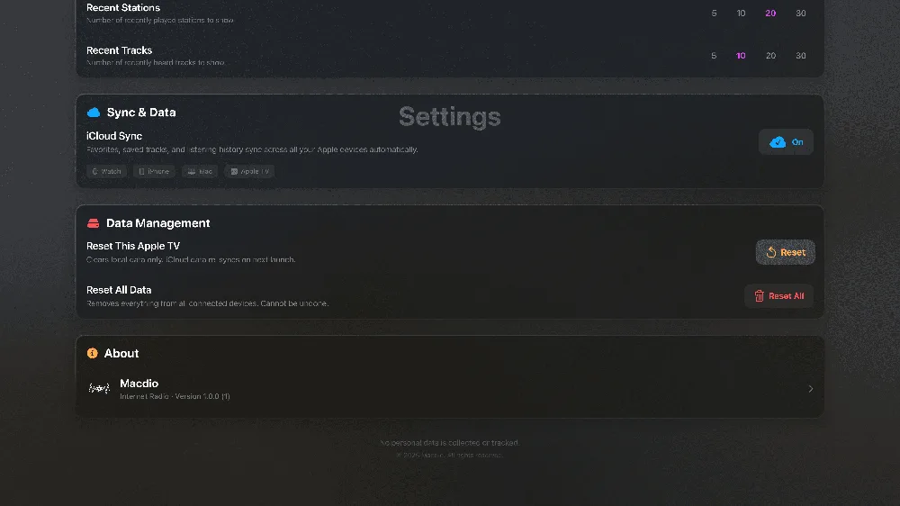 iCloud sync of favorite stations on Apple TV